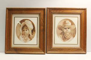 lot 5 image: Vel Miller Vintage 2 Prints Of Boy And Girl