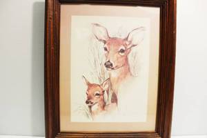 lot 14 image: Doe & Fawn Deer Framed Print Signed By Paul Whitney Hunter
