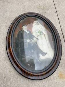 lot 150 image: Vintage Framed Art Piece Believed To Be From 1917 With Convexed Glass In The Frame