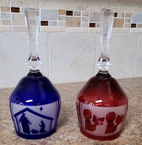 lot 49 image: Pair of Glen Jones Etched Glass Bells