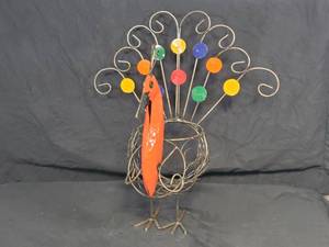 New Recycled Metal Garden Art Peacock PlanterPlant HolderTrellis