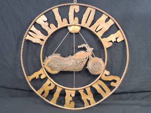 New Recycled Metal Welcome Friends Motorcycle Sign