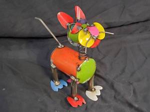 New Recycled Metal Garden Art Bobblehead Spring Neck Cat