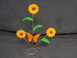 New Recycled Metal Garden Art Sunflowers with Butterfly