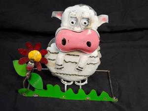 New Recycled Metal Garden Art Sheep with Flower on Spring