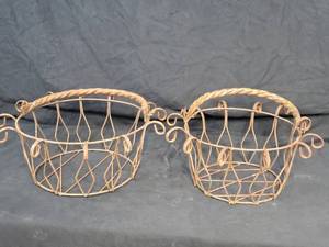 Set of 2 New Recycled Metal Baskets with Handles