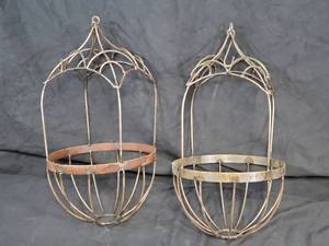 Set of 2 New Recycled Metal Garden Art Hanging Sphere Planters  Trellis