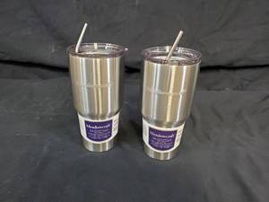 2 New 30 oz Stainless Steel Tumblers with Metal Straws