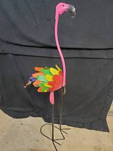 New Recycled Metal Garden Art Pride Rainbow Pink Flamingo
