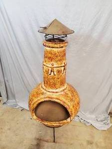 New Clay Chiminea Fire Pit with Stand and Cap - Cosmetic Crack