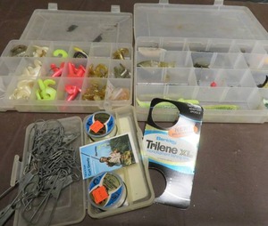 lot 33 image: 2 PLANO CLEAR PLASTIC BOXES FILLED WITH SQUISHY FISH BAIT  LURES