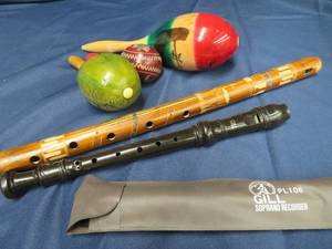 lot 60 image: GILL SOPRANO RECORDER AND VINTAGE WOODEN INSTRUMENTS