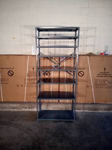 lot 3 image: 85 x 36 x 18 - 8 shelf metal rack with adjustable shelves.