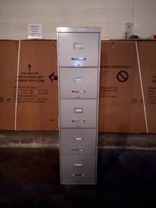 lot 7 image: 60 x 28 x 15 - 5 draw vintage steel file cabinet
