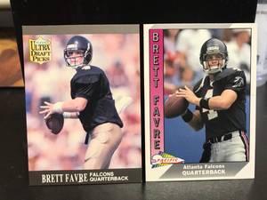 lot 60 image: Brett Favre 2 RCs 1991 Pacific & 1991 Fleer Ultra