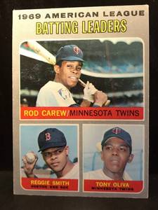 lot 74 image: Rod Carew & Tony Oliva 1969 American League Batting Leaders Cards