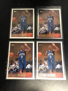 lot 157 image: 4 Stephon Marbury 1996 Topps RCs 1 Silver Boarder