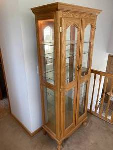 lot 69 image: Wooden 7 Shelf Lighted China Cabinet With Adjustable Shelves
