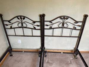 lot 73 image: Two Ornate Metal Twin Matching Bed Headboards w Frames