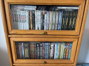 lot 78 image: Barrister Style Bookcase  Full of DVDs