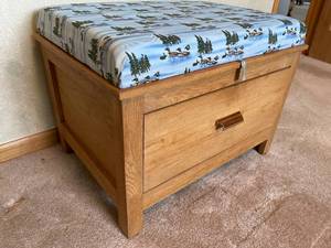 lot 89 image: Wooden Padded Single Drawer Storage Bench w Loon Themed Padding & Storage