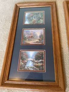 lot 104 image: 2 Framed Art Pieces With 3 Outdoor Village Photos