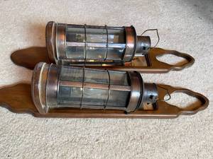 lot 343 image: 2 Wall Mount Mirrored Copper Oil Lamps
