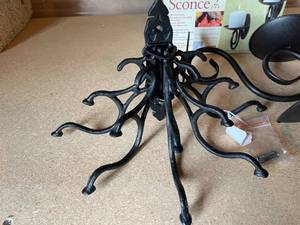 lot 414 image: 2 Wall Mount Candle Sconces New in The Box & Ornate Wall Mount Coat Rack