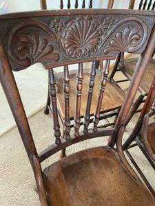 lot 429 image: 4 Vintage Pressed Back Wooden Chairs