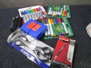 lot 189 image: Markers, Pens, Scissors, Card box e...