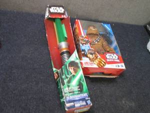 lot 246 image: Star Wars Lightsaber, Chewbacca Fig...
