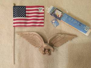 lot 81 image: Two US Flags and Decorative Eagle