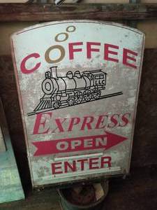 lot 5 image: Vintage Wood Coffee Express Sign