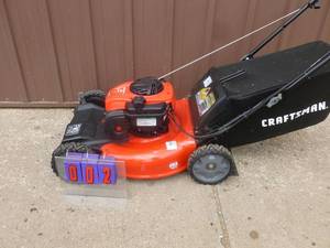 Craftsman late model self propelled lawn mower with bag. Tested & works. As shown.