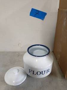 Enameled Metal Flour Canister with Lid