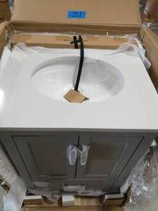 Rion 24 in. Gray Bathroom Vanity with White Composite Granite Vanity Top with Ceramic Oval Sink and Backsplash
