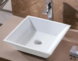 LUXIER Flat Square Bathroom Ceramic Vessel Sink Art Basin in White