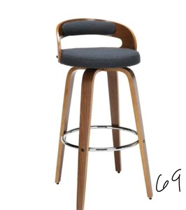 161 Collection Mid Century Modern 30 in. Navy with Fabric Back and Seat Low Back Bentwood Frame Swivel Seat Stool