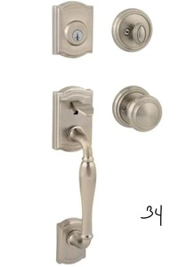 BALDWIN  Prestige Wesley Single Cylinder Satin Nickel Door Handleset with Alcott Door Knob Featuring SmartKey Security