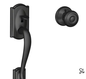 SCHLAGE Camelot Matte Black Entry Door Handle Set with Georgian Door Knob