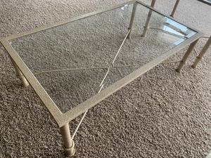 lot 2 image: Two Glass TopMetal Base Accent Tables