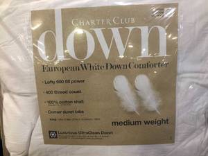 lot 144 image: Charter Club European 400 Thread Count White Down Medium Weight King Comforter, White, NEW