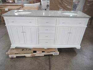 lot 402 image: Home Decorators Collection Fremont 72 in. W x 22 in. D Double Vanity in White with Granite Vanity Top in Grey with White Basin MD-V1792