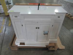 lot 415 image: Home Decorators Collection Teagen 42 in. W Bath Vanity in Vintage Grey with Cultured Stone Vanity Top in White with White Basin Teagen 42VI