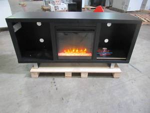 lot 315 image: Walker Edison Furniture Company 58 Modern Electric Fireplace TV Stand - Black HD58FP18SMSB