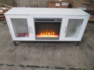 lot 316 image: Walker Edison Furniture Company 52 in. Modern Fireplace TV Stand - White HD52FP18AVWH