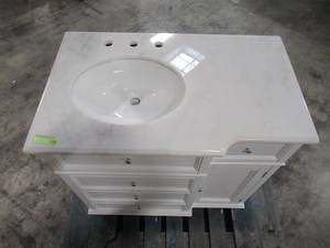 lot 324 image: Home Decorators Collection Hampton Harbor 36 in. W x 22 in. D Bath Vanity in White with Natural Marble Vanity Top in White 1793400410