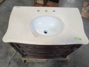 lot 334 image: Avon Park 35.5 in. W x 21 in. x D 34 in. H Bath Vanity in Walnut with Marble Vanity Top in Cream with White Basin LW093S01