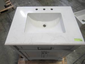 lot 339 image: Home Decorators Collection Melpark 30 in. W x 22 in. D Bath Vanity in Dove Grey with Cultured Marble Vanity Top in White with White Sink Melpark 30G