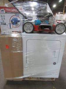 lot 203 image: WHOLESALE MIXED PALLET OF MISCELLANEOUS APPLIANCES, LAWNMOWER, WATER HEATER AND MORE - MISSING PARTS, NEEDING REPAIR